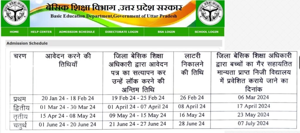 RTE UP Admission Schedule